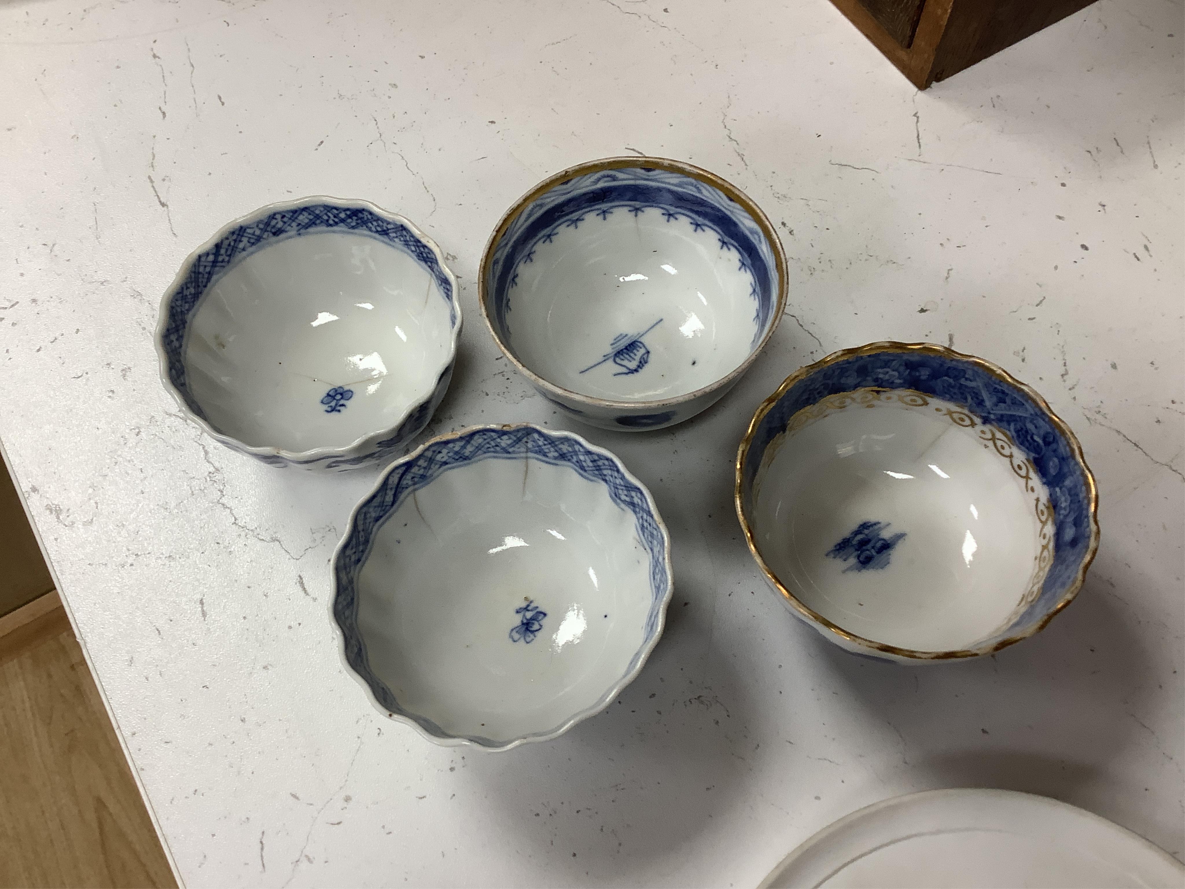 A Chinese Kangxi doucai plate, a group of 18th century Chinese porcelain tea wares and a porcelain bottle probably Korean 19th century, teapot - 15cm high